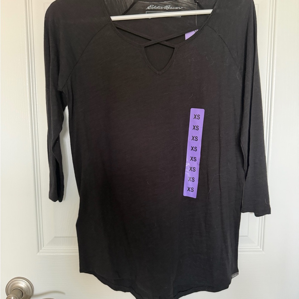Eddie Bauer Black Long Sleeve Top with Keyhole Detail - Women's